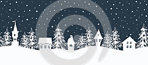 Christmas background. Fairy tale winter landscape. Seamless border