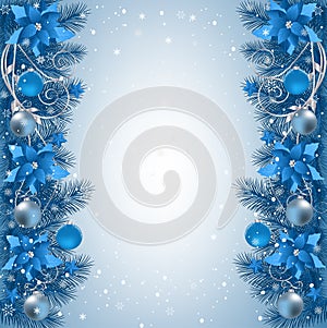 Christmas background with fir branch border and decoration