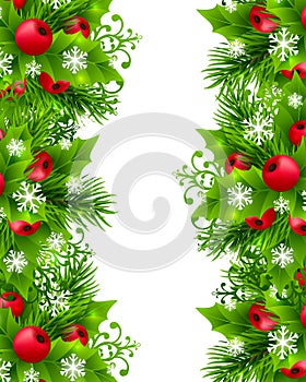 Christmas background with fir and holly decorations