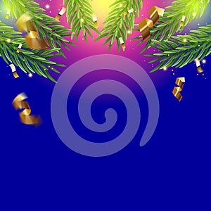 Christmas background fir-tree branches flying serpentine festive mood