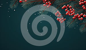 Christmas background with fir tree and decor. Top view with copy space