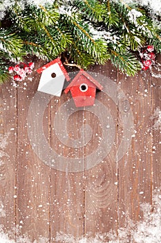 Christmas background with fir tree and decor photo