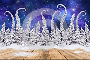 Christmas background with fir trees and night sky