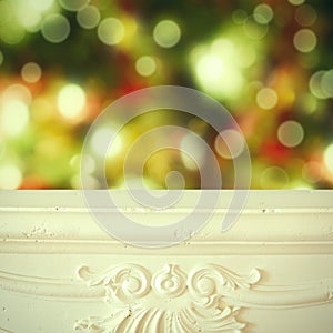 Christmas background. Fireplace shelf background for display montage of new product