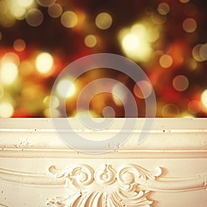 Christmas background. Fireplace shelf background for display montage of new product