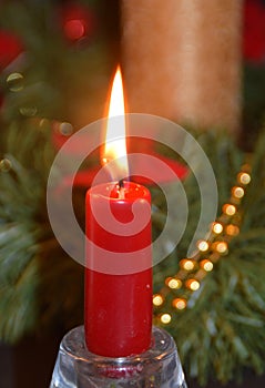 Christmas background with first Advent candle.