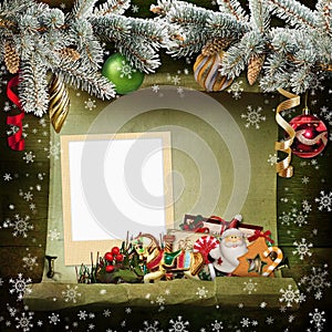 Christmas background with frame and beautiful Christmas decorations