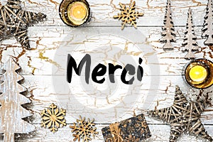 Christmas Background, French Text Merci Means Thank You, Snowflakes