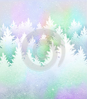 Christmas background with frosty winter forest