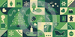 Christmas background with geometrical abstract holiday icons