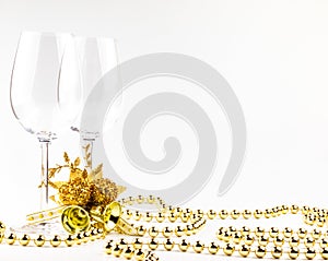 Christmas background glasses of wine on the background decorations