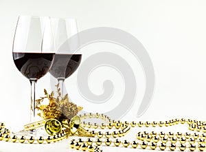 Christmas background glasses of wine on the background decorations