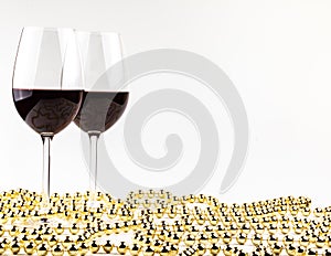 Christmas background glasses of wine on the background decorations