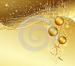 Christmas background with gold baubles