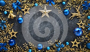 Christmas background in Gold, blue and dark gray