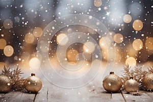 Christmas background with golden balls. Generated with AI