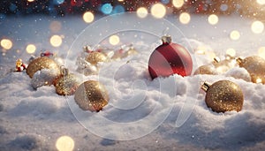 Christmas background golden globes and glitter bokeh effect