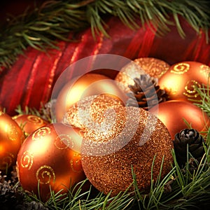 Christmas background with golding balls