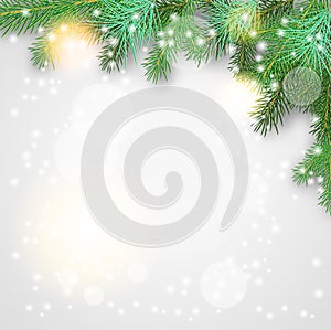 Christmas background with green branches and sparkles