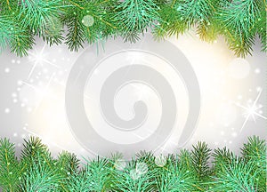 Christmas background with green branches and sparkles