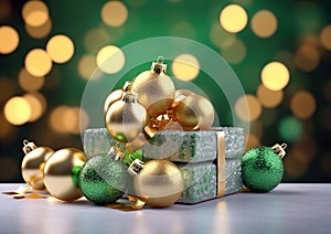 Christmas background with green and gold theme. Christmas holiday concept.