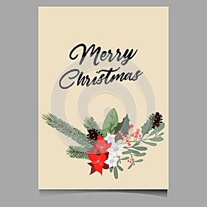 Christmas background or greeting poster template with holidays elements vector