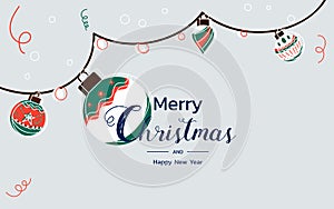 Christmas background with hanging Christmas ornaments