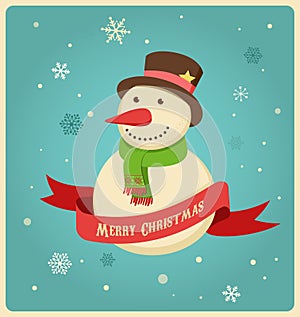 Christmas background with hipster snowman