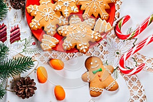 Christmas background with homemade gingerbread cookies