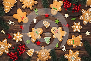 Christmas background with homemade gingerbread cookies