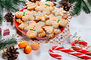 Christmas background with homemade gingerbread cookies