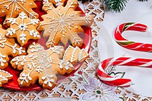 Christmas background with homemade gingerbread cookies