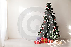 Christmas background Interior new year tree gifts winter postcard