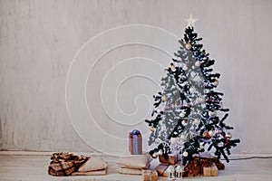 Christmas background Interior new year tree gifts winter postcard