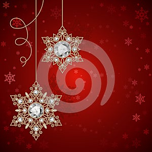 Christmas background with jewelry snowflakes