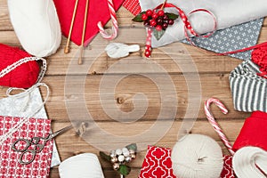 Christmas Background. Knitting And Sewing Kit