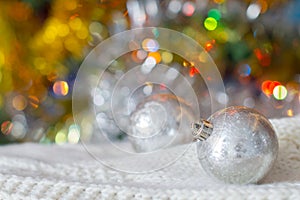 Christmas background, christmas lights, christmas silver ball