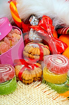 Christmas background, lollipops, sweets.