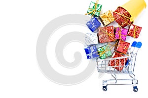 Christmas background, Merry Christmas greeting idea with shopping cart for happy holiday