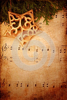 Christmas background with old sheet music