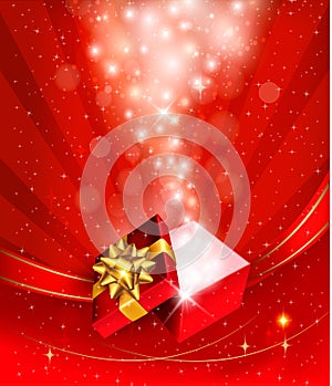 Christmas background with open gift box