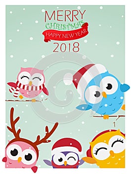 Christmas background with owl