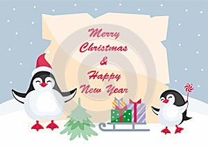Christmas background with penguins