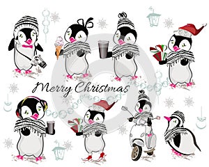 Christmas background with penguins.