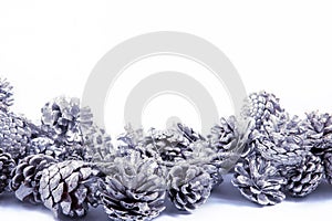 Christmas background with pinecones decoration on