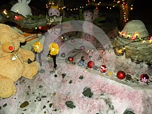 Christmas background with plush toys