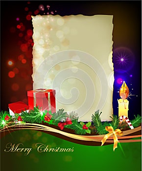 Christmas background with presents boxes and candl