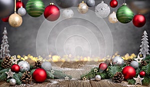 Christmas background with pretty decoration, with vignetting photo