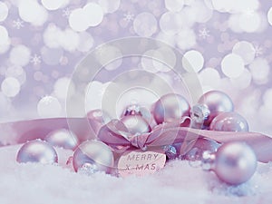 Christmas background with purple christmas globes