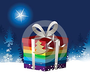 Christmas background with rainbow Christmas gift